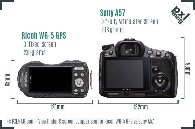 Ricoh WG-5 GPS vs Sony A57 Screen and Viewfinder comparison