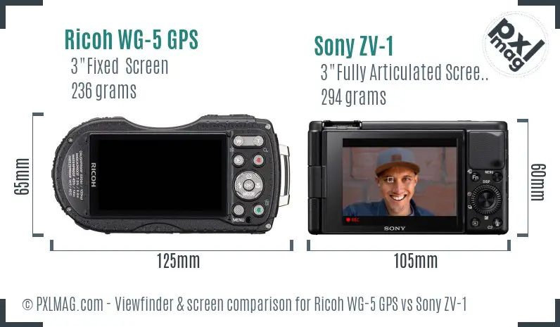 Ricoh WG-5 GPS vs Sony ZV-1 Screen and Viewfinder comparison