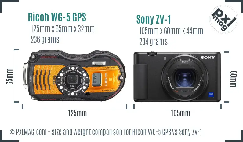 Ricoh WG-5 GPS vs Sony ZV-1 size comparison