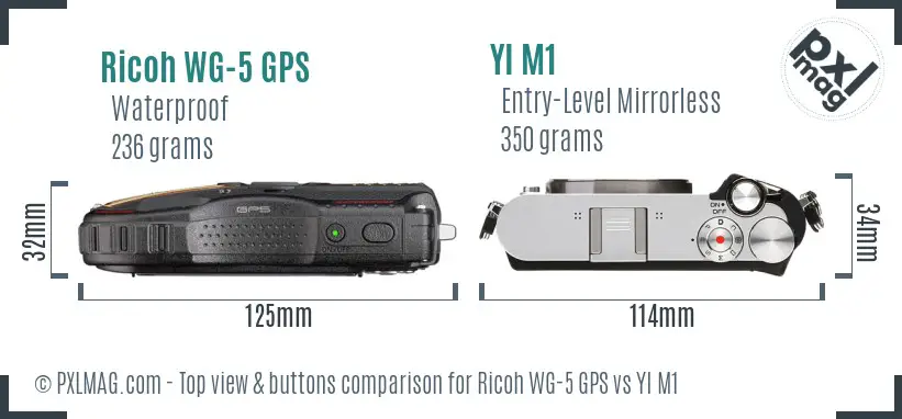 Ricoh WG-5 GPS vs YI M1 top view buttons comparison