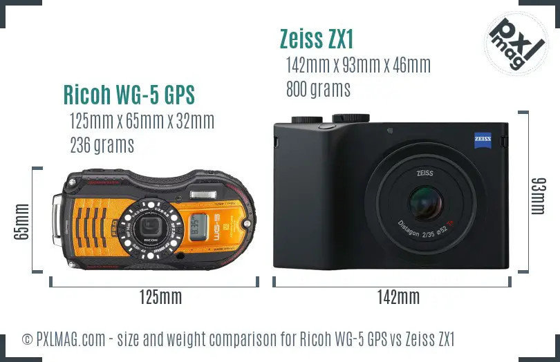 Ricoh WG-5 GPS vs Zeiss ZX1 size comparison