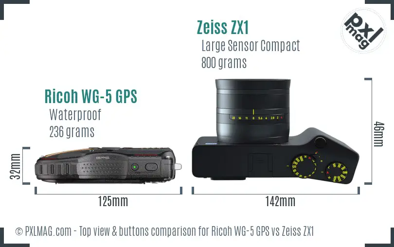 Ricoh WG-5 GPS vs Zeiss ZX1 top view buttons comparison