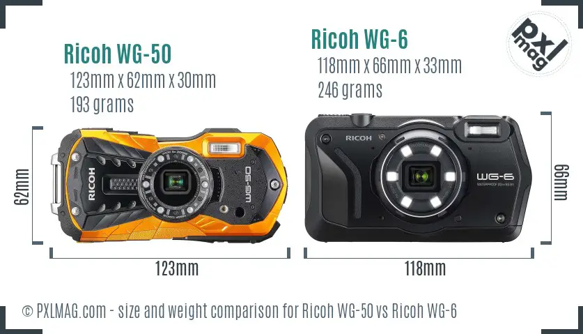 Ricoh WG-50 vs Ricoh WG-6 size comparison