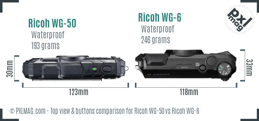 Ricoh WG-50 vs Ricoh WG-6 top view buttons comparison