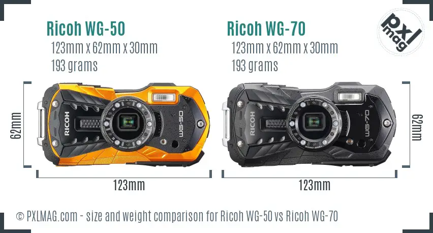 Ricoh WG-50 vs Ricoh WG-70 size comparison