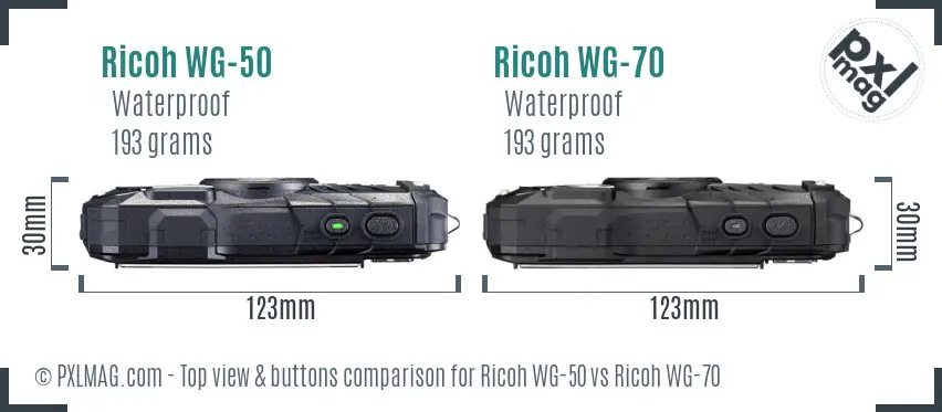 Ricoh WG-50 vs Ricoh WG-70 top view buttons comparison