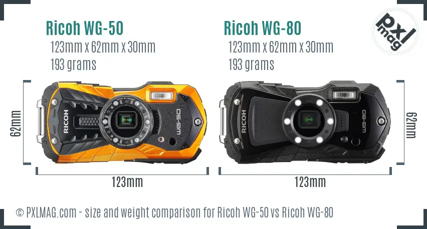 Ricoh WG-50 vs Ricoh WG-80 size comparison