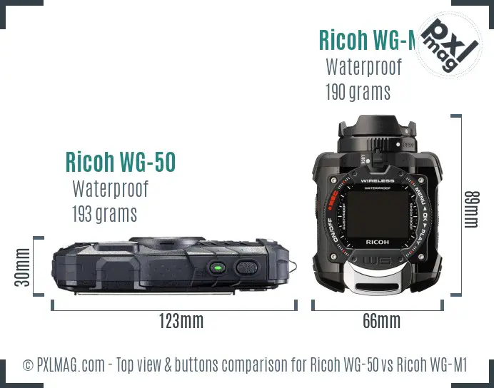 Ricoh WG-50 vs Ricoh WG-M1 top view buttons comparison