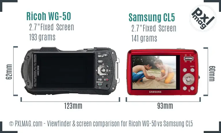 Ricoh WG-50 vs Samsung CL5 Screen and Viewfinder comparison