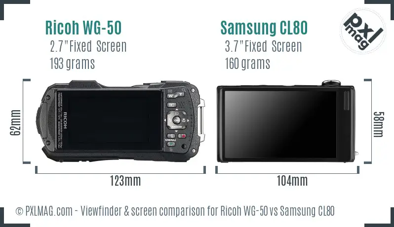 Ricoh WG-50 vs Samsung CL80 Screen and Viewfinder comparison