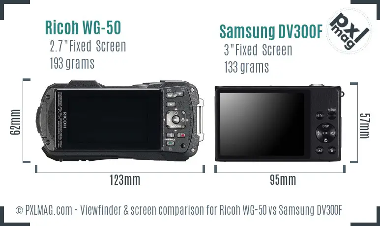 Ricoh WG-50 vs Samsung DV300F Screen and Viewfinder comparison