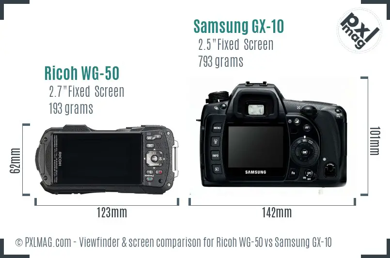 Ricoh WG-50 vs Samsung GX-10 Screen and Viewfinder comparison
