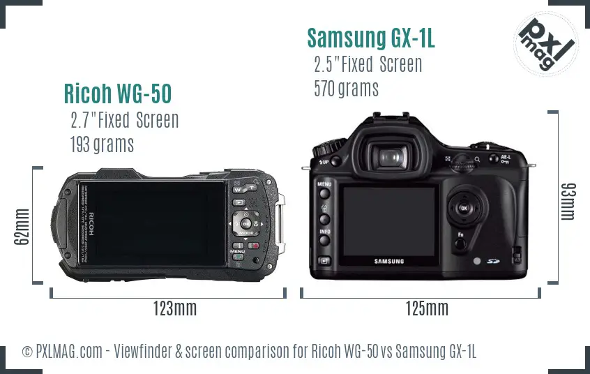 Ricoh WG-50 vs Samsung GX-1L Screen and Viewfinder comparison