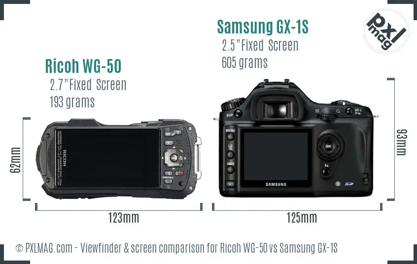 Ricoh WG-50 vs Samsung GX-1S Screen and Viewfinder comparison