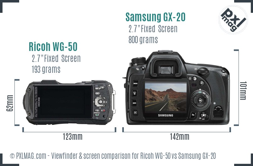 Ricoh WG-50 vs Samsung GX-20 Screen and Viewfinder comparison