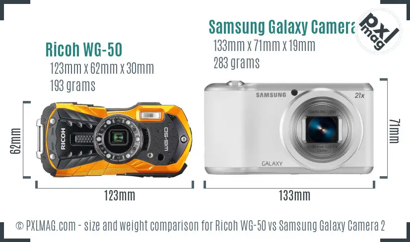 Ricoh WG-50 vs Samsung Galaxy Camera 2 size comparison