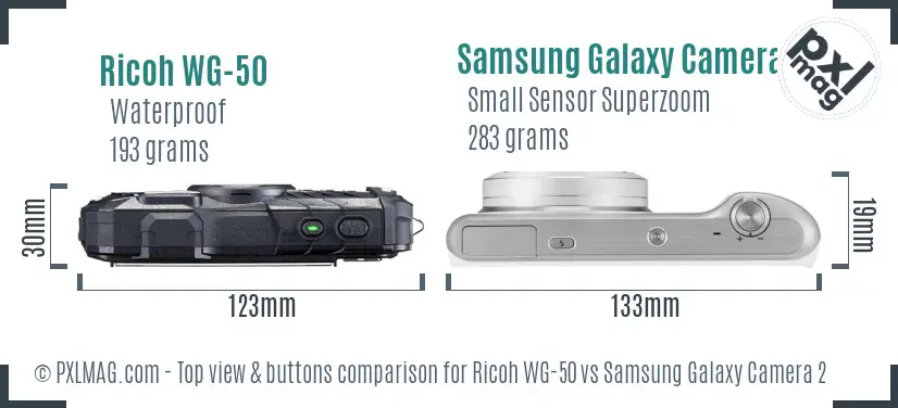 Ricoh WG-50 vs Samsung Galaxy Camera 2 top view buttons comparison