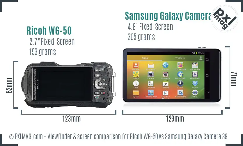 Ricoh WG-50 vs Samsung Galaxy Camera 3G Screen and Viewfinder comparison