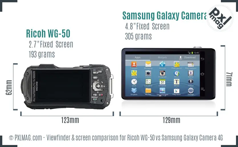 Ricoh WG-50 vs Samsung Galaxy Camera 4G Screen and Viewfinder comparison
