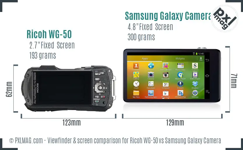 Ricoh WG-50 vs Samsung Galaxy Camera Screen and Viewfinder comparison