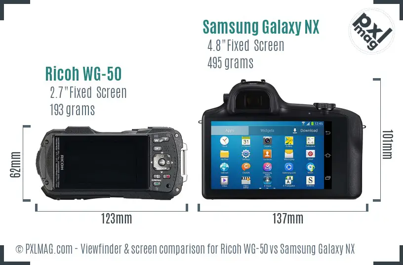 Ricoh WG-50 vs Samsung Galaxy NX Screen and Viewfinder comparison