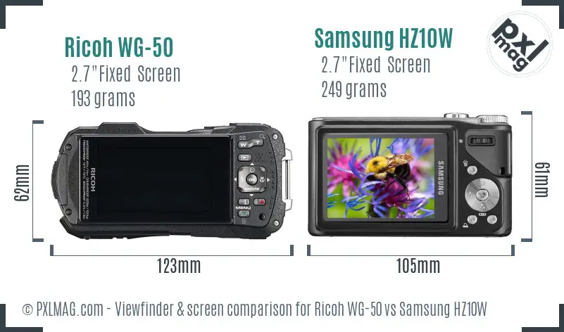 Ricoh WG-50 vs Samsung HZ10W Screen and Viewfinder comparison
