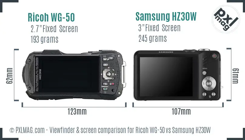 Ricoh WG-50 vs Samsung HZ30W Screen and Viewfinder comparison