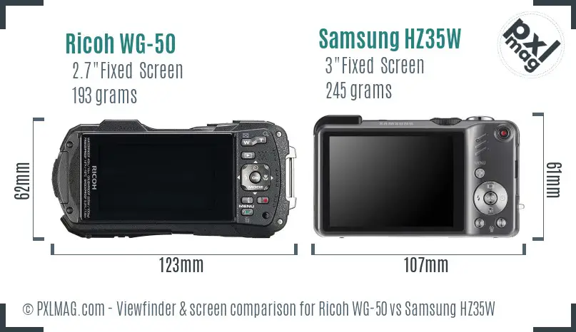 Ricoh WG-50 vs Samsung HZ35W Screen and Viewfinder comparison