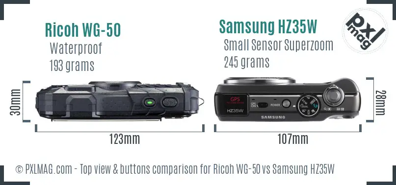 Ricoh WG-50 vs Samsung HZ35W top view buttons comparison
