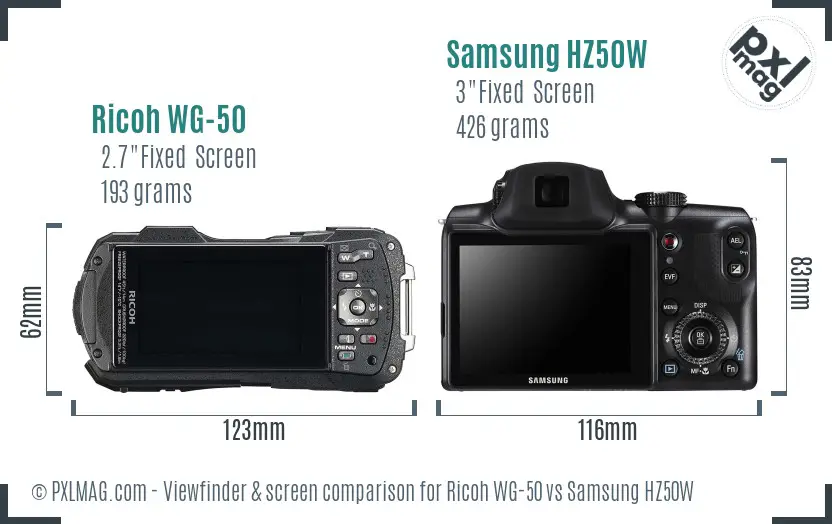 Ricoh WG-50 vs Samsung HZ50W Screen and Viewfinder comparison