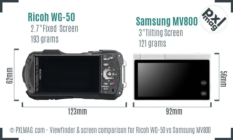 Ricoh WG-50 vs Samsung MV800 Screen and Viewfinder comparison