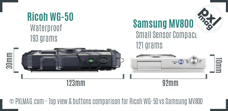 Ricoh WG-50 vs Samsung MV800 top view buttons comparison