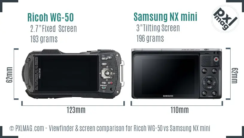 Ricoh WG-50 vs Samsung NX mini Screen and Viewfinder comparison