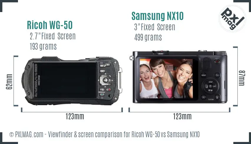 Ricoh WG-50 vs Samsung NX10 Screen and Viewfinder comparison