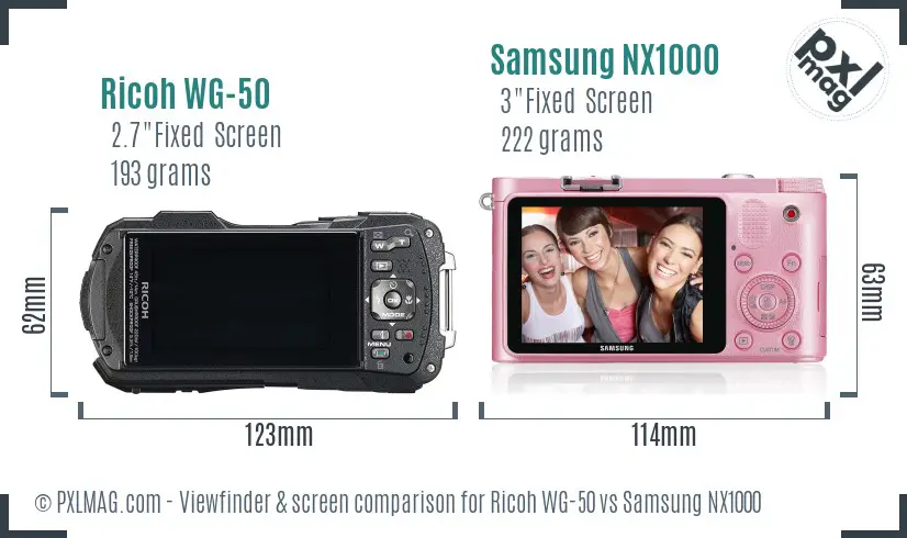 Ricoh WG-50 vs Samsung NX1000 Screen and Viewfinder comparison