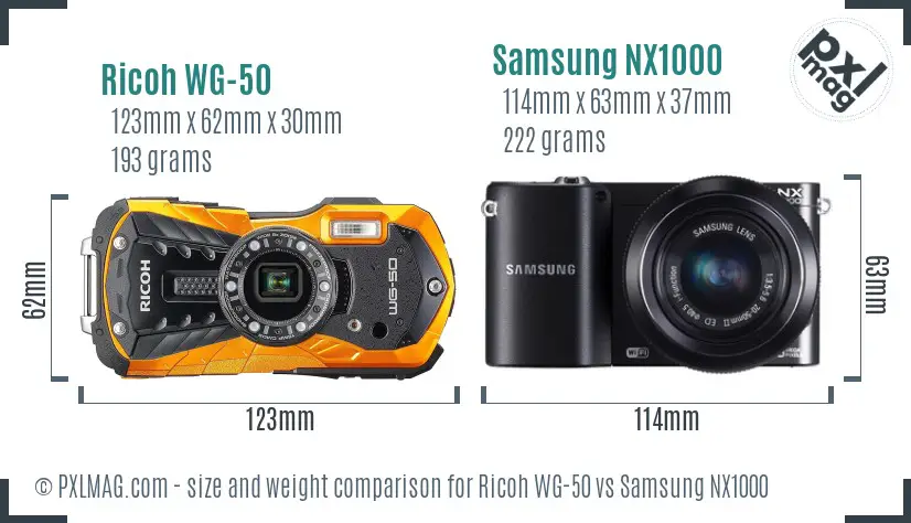 Ricoh WG-50 vs Samsung NX1000 size comparison