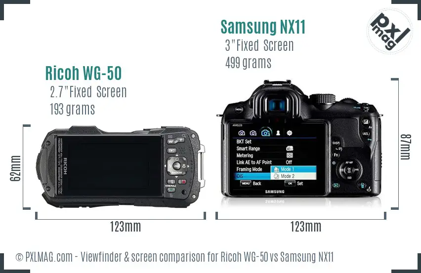 Ricoh WG-50 vs Samsung NX11 Screen and Viewfinder comparison