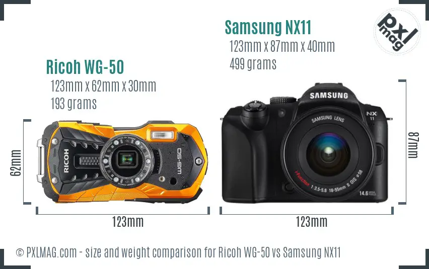 Ricoh WG-50 vs Samsung NX11 size comparison