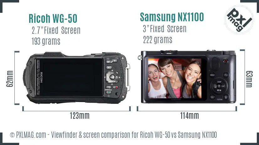 Ricoh WG-50 vs Samsung NX1100 Screen and Viewfinder comparison