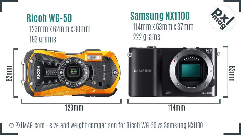 Ricoh WG-50 vs Samsung NX1100 size comparison