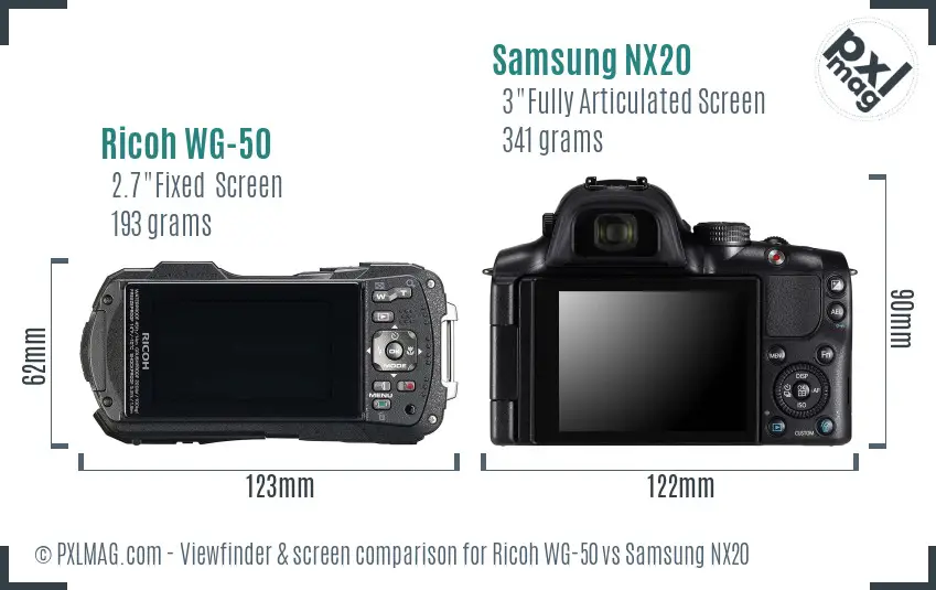 Ricoh WG-50 vs Samsung NX20 Screen and Viewfinder comparison