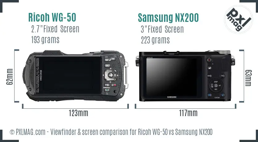 Ricoh WG-50 vs Samsung NX200 Screen and Viewfinder comparison
