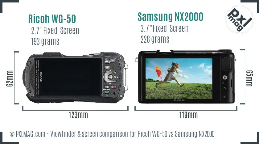 Ricoh WG-50 vs Samsung NX2000 Screen and Viewfinder comparison