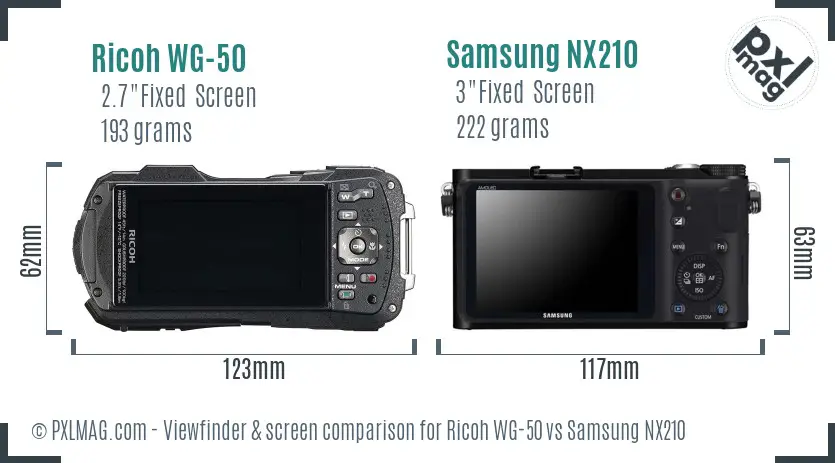 Ricoh WG-50 vs Samsung NX210 Screen and Viewfinder comparison