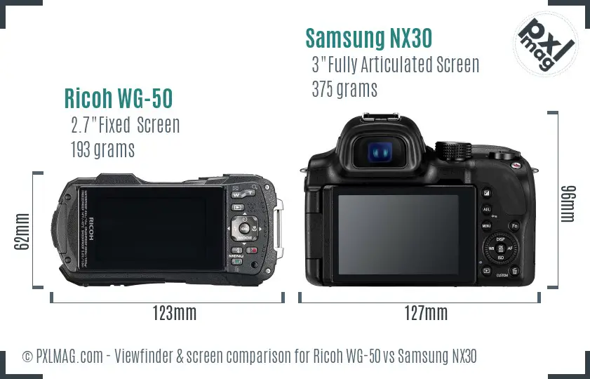 Ricoh WG-50 vs Samsung NX30 Screen and Viewfinder comparison