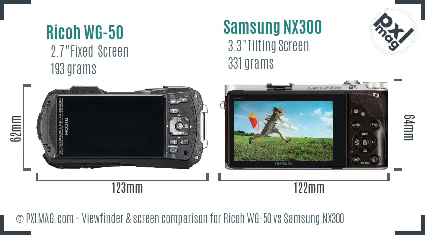 Ricoh WG-50 vs Samsung NX300 Screen and Viewfinder comparison
