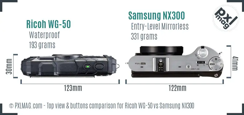 Ricoh WG-50 vs Samsung NX300 top view buttons comparison
