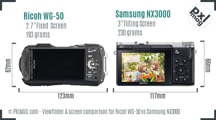 Ricoh WG-50 vs Samsung NX3000 Screen and Viewfinder comparison