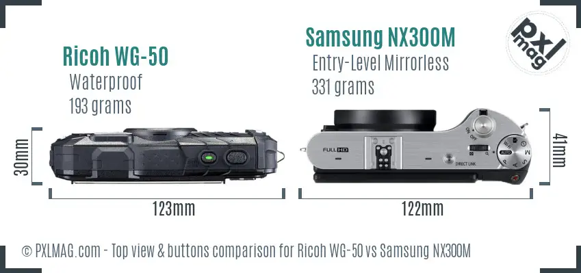 Ricoh WG-50 vs Samsung NX300M top view buttons comparison