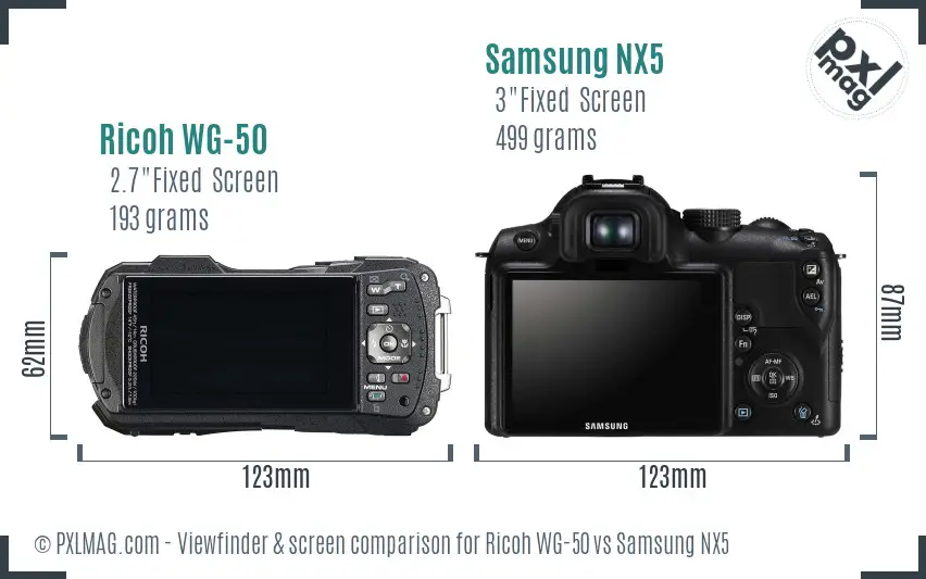 Ricoh WG-50 vs Samsung NX5 Screen and Viewfinder comparison